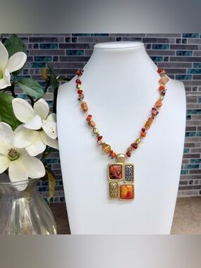 Chico’s gold and orange tone statement necklace
